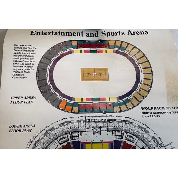 Vintage 90s NC State Wolfpack Club Sports Arena Seating Chart and Poster 8.5x10” - Picture 5 of 7